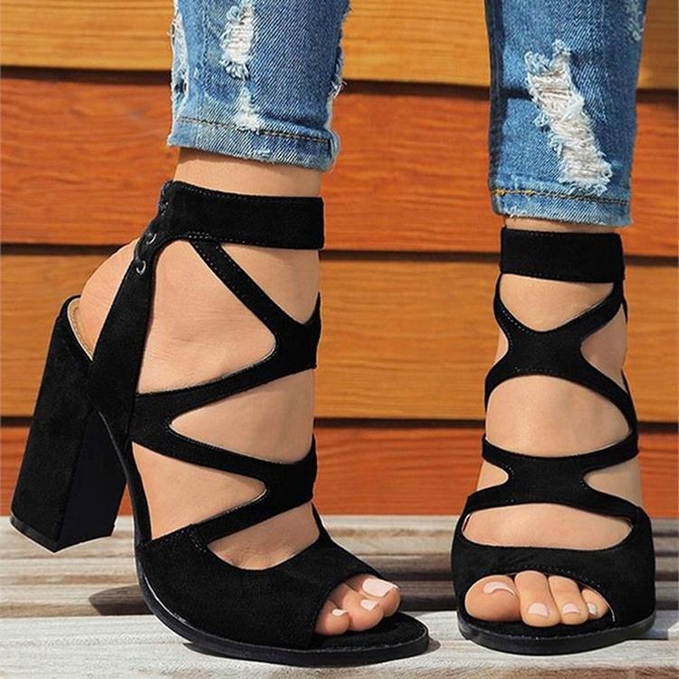 Chunky Heel Peep Toe Lace-Up Profesjonelle Kvinners Sandaler