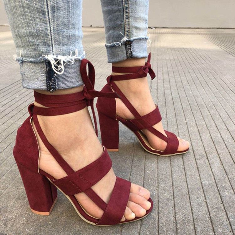 Hældekkende Peep Toe Chunky Heel Vanlige Kvinners Sandaler