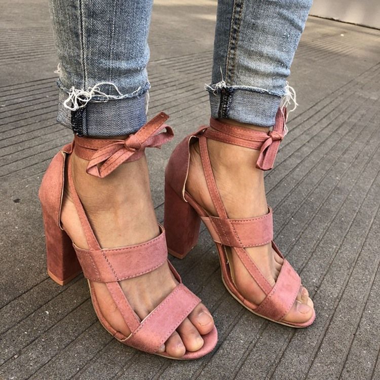 Hældekkende Peep Toe Chunky Heel Vanlige Kvinners Sandaler