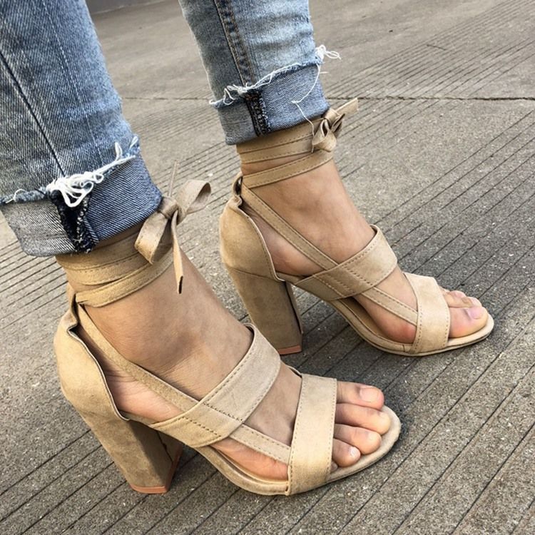 Hældekkende Peep Toe Chunky Heel Vanlige Kvinners Sandaler