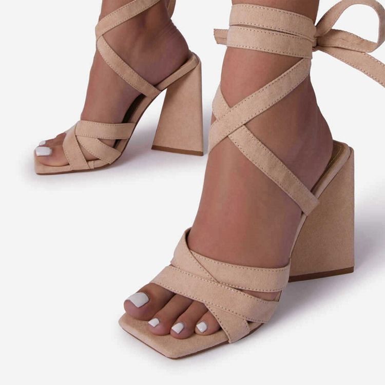 Lace-Up Chunky Heel European Open Toe Vanlige Sandaler