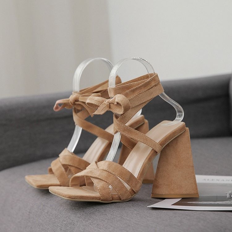 Lace-Up Chunky Heel European Open Toe Vanlige Sandaler