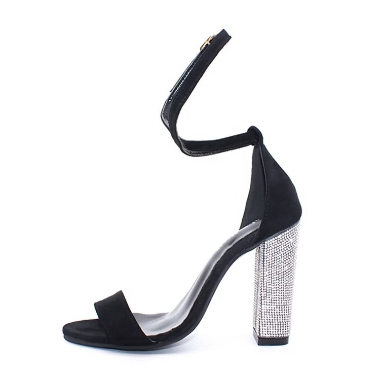 Rhinestone Line-Style Spenne Chunky Heel Damesandaler