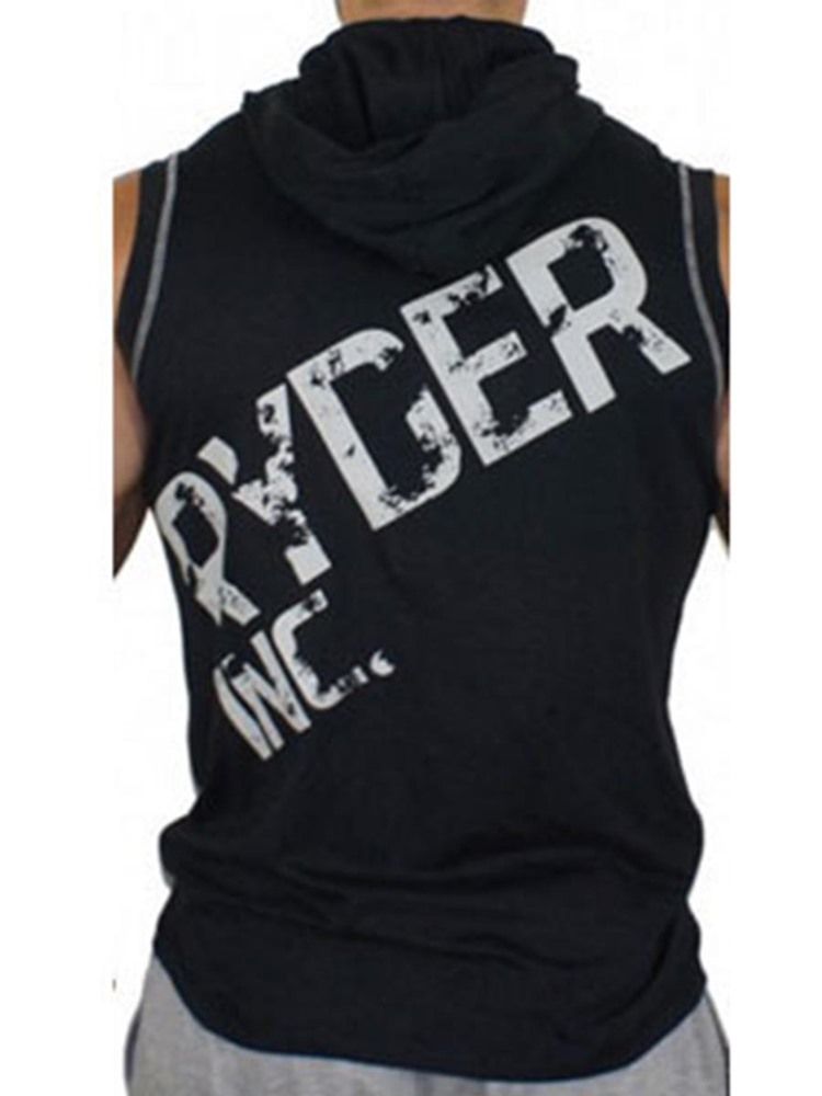 Menn Print Letter Ermeløs Hette Gym Sports Tank Tops