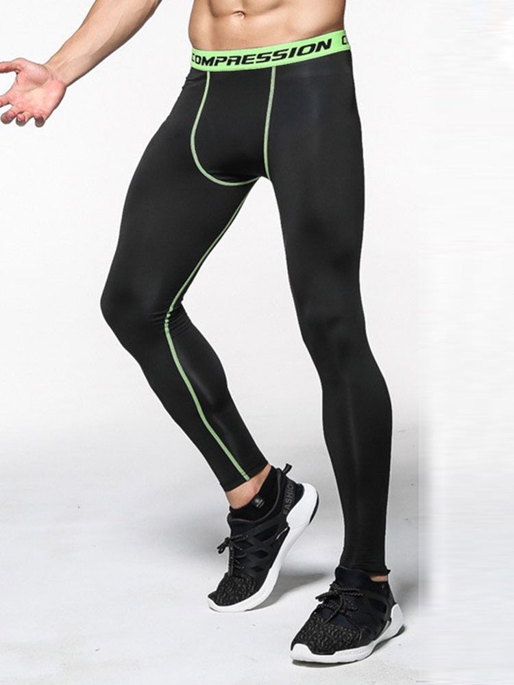 Menns Anti-Svette Fargeblokk Polyester Sport Leggings