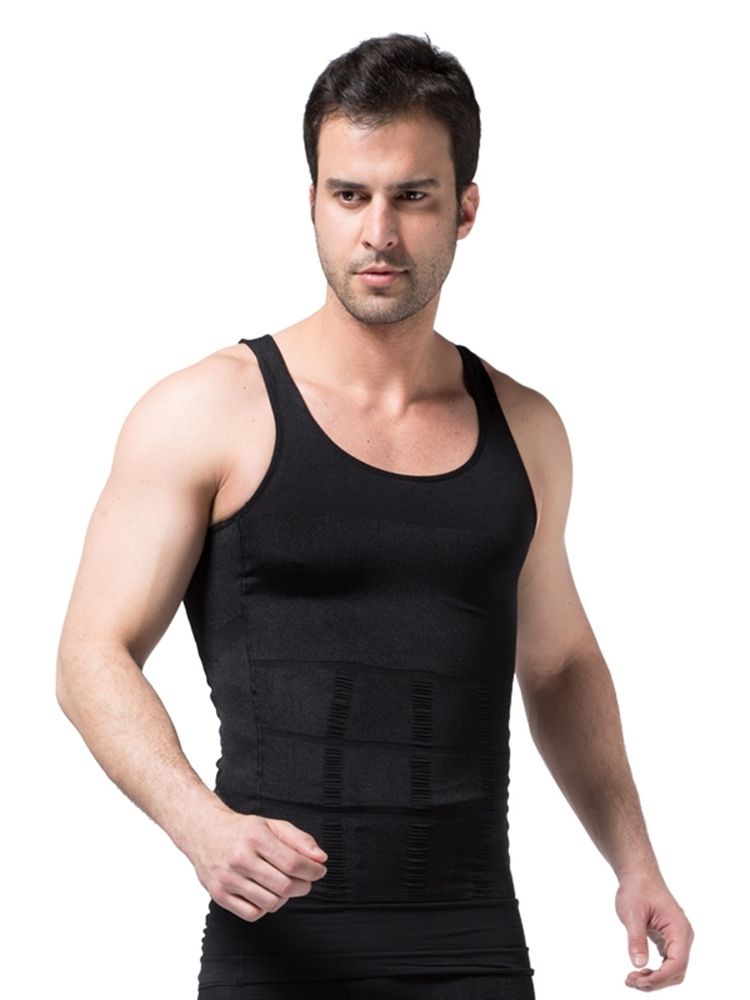 Solid Pustende Body Shaping Sportsvest Topp For Menn