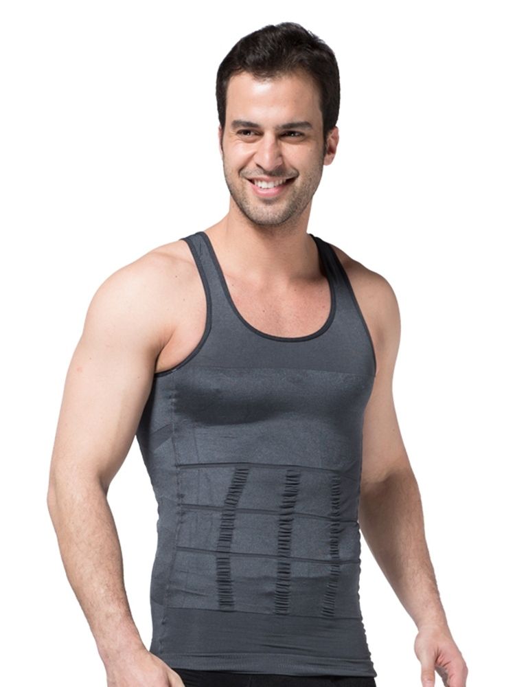 Solid Pustende Body Shaping Sportsvest Topp For Menn