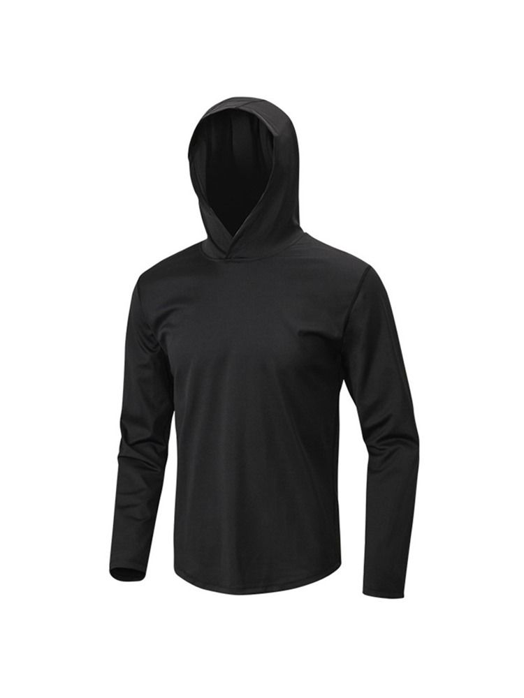 Solid Quick Dry Pullover Langermet Sport Topper Med Hette