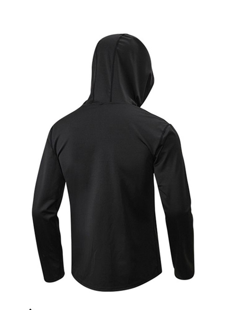 Solid Quick Dry Pullover Langermet Sport Topper Med Hette