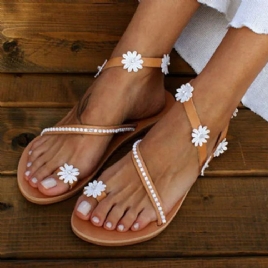 Flat Med Tåring Slip-On Blomstersandaler For Kvinner