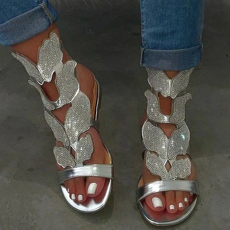 Hældekkende Glidelås Flat Med Rhinestone Sandaler