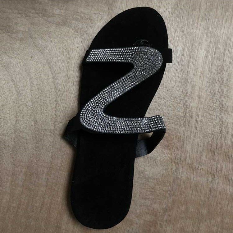 Rhinestone Slip-On Block Heel Kvinners Flate Sandaler