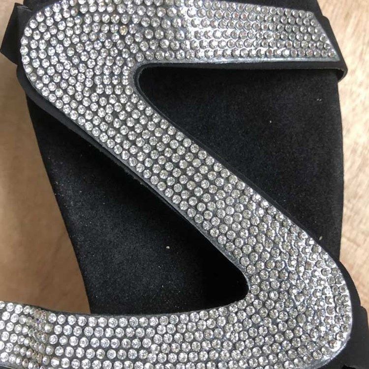 Rhinestone Slip-On Block Heel Kvinners Flate Sandaler