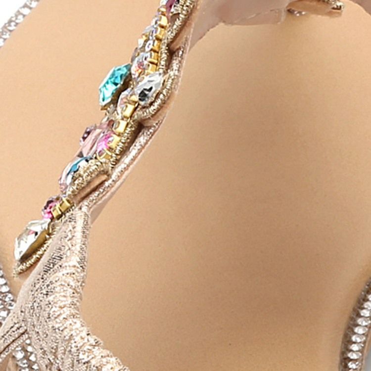 Rhinestone Thong Elastisk Band Flate Sandaler For Kvinner