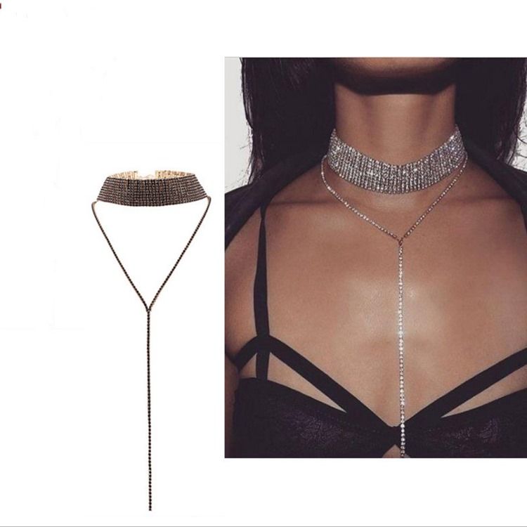 Glitrende Full Rhinestone Choker Halskjede