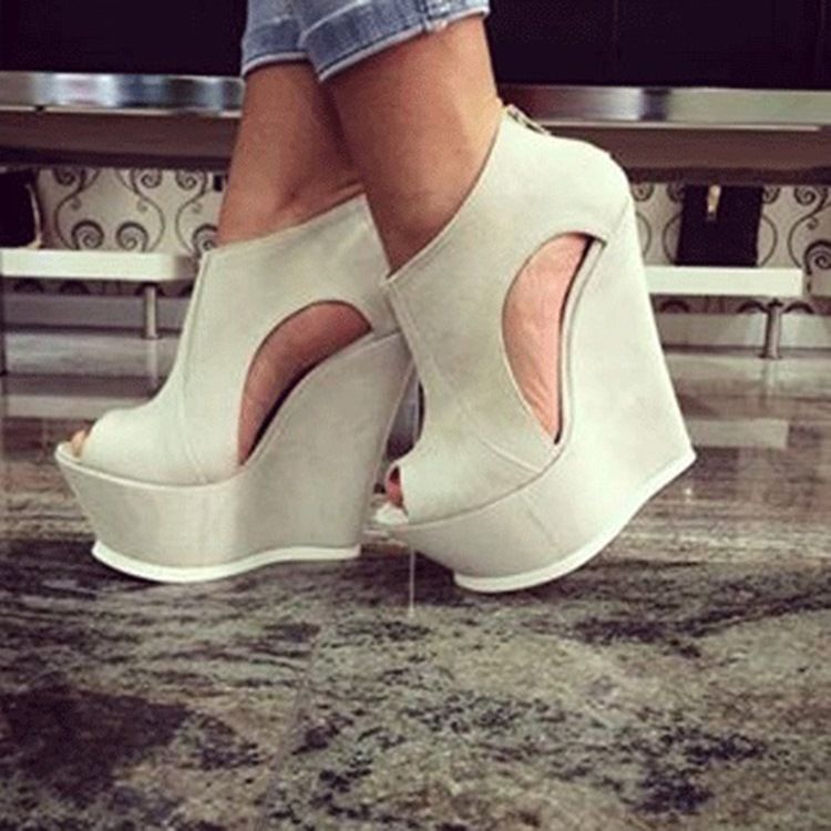 Pu Platform Peep Toe Wedge Sandaler