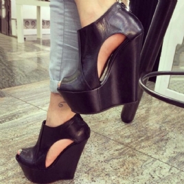 Pu Platform Peep Toe Wedge Sandaler