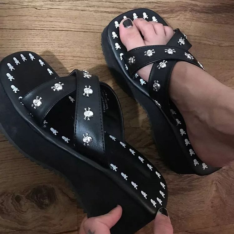 Slip-On Toe Ring Kilehæl Dame Casual Tøfler