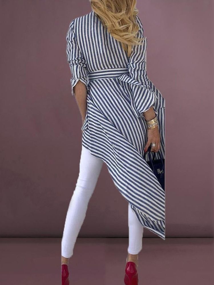 Asymmetrisk V-Hals Stripe Blondebluse