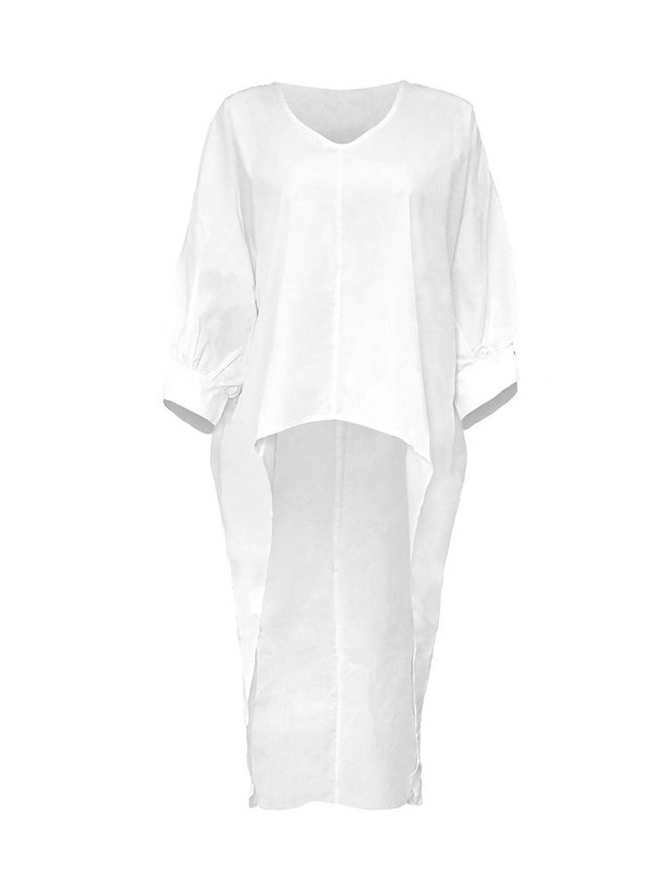 Batwing-Ermet Bluse Med V-Hals Med Trekvart Ermer