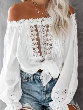 Blomstertrykk Off Shoulder Langermet Standard Damebluse