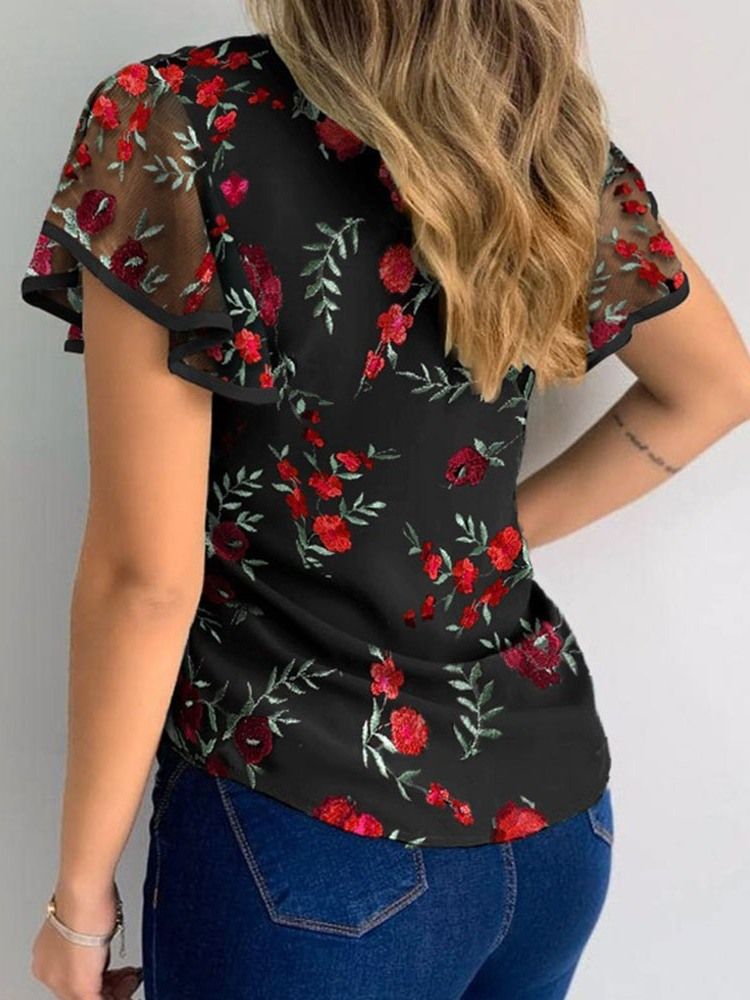 Floral Patchwork Vanlig Standard Kortermet Damebluse