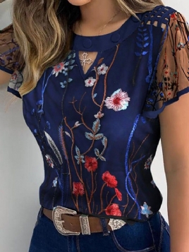 Floral Patchwork Vanlig Standard Kortermet Damebluse