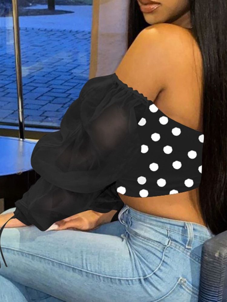 Kort Langermet Polka Dots Slim Sexy T-Skjorte