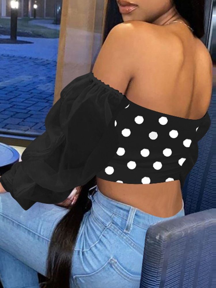 Kort Langermet Polka Dots Slim Sexy T-Skjorte