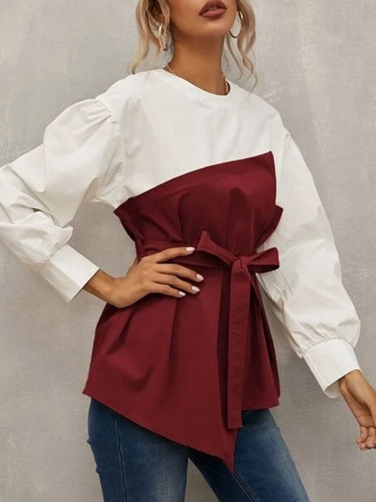 Lantern Sleeve Vanlig Langermet Standard Damebluse