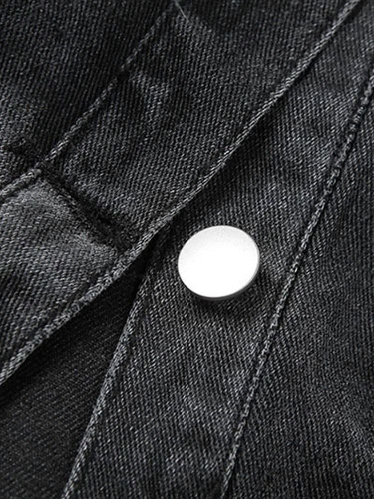 Lapel Button Vanlig Langermet Kort Damebluse