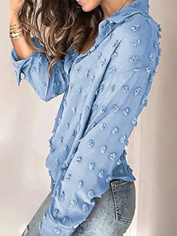 Lapel Polka Dots Regular Langermet Mid-Length Bluse