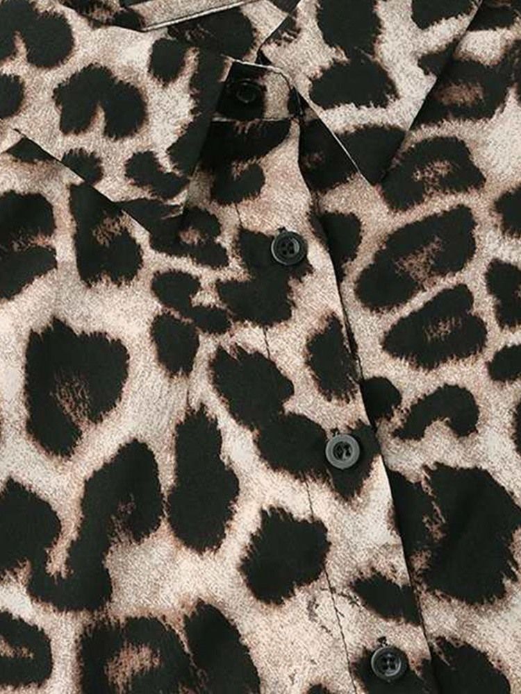 Leopard Lanterne-Sleeve Print Langermet Standard Damebluse