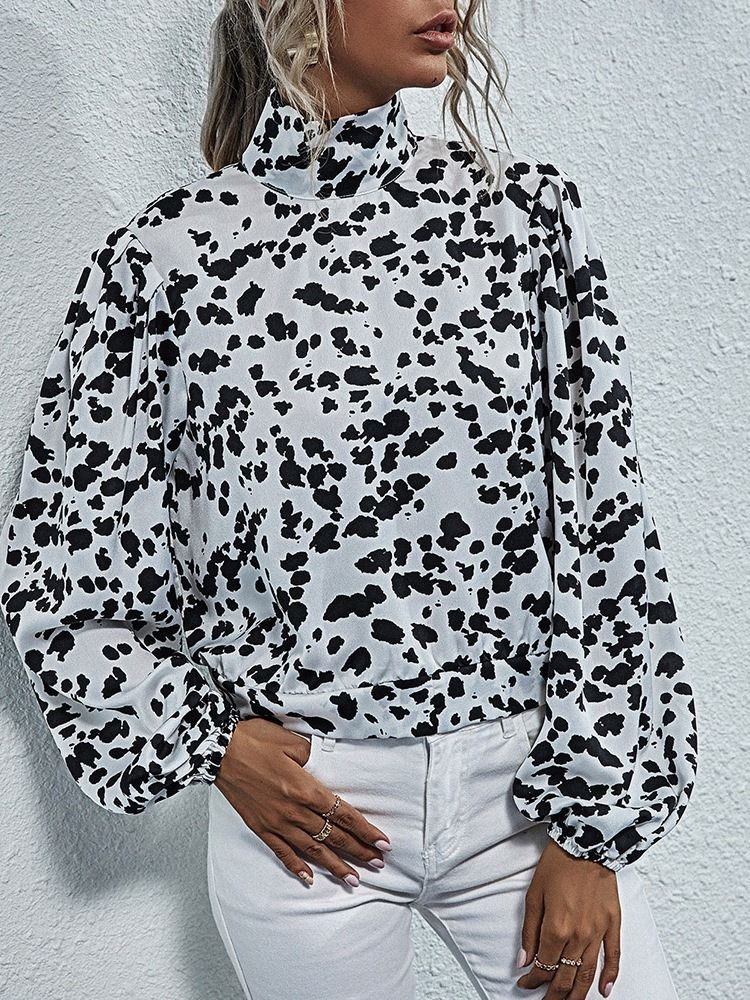 Leopard Regular Turtleneck Standard Langermet Damebluse