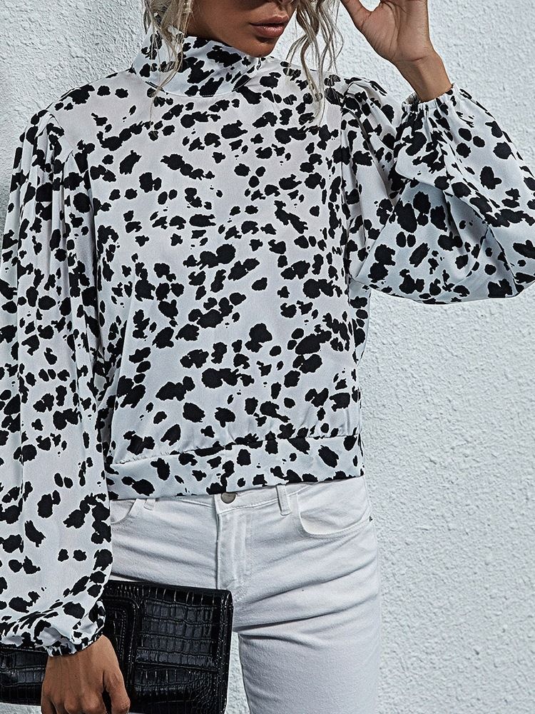 Leopard Regular Turtleneck Standard Langermet Damebluse