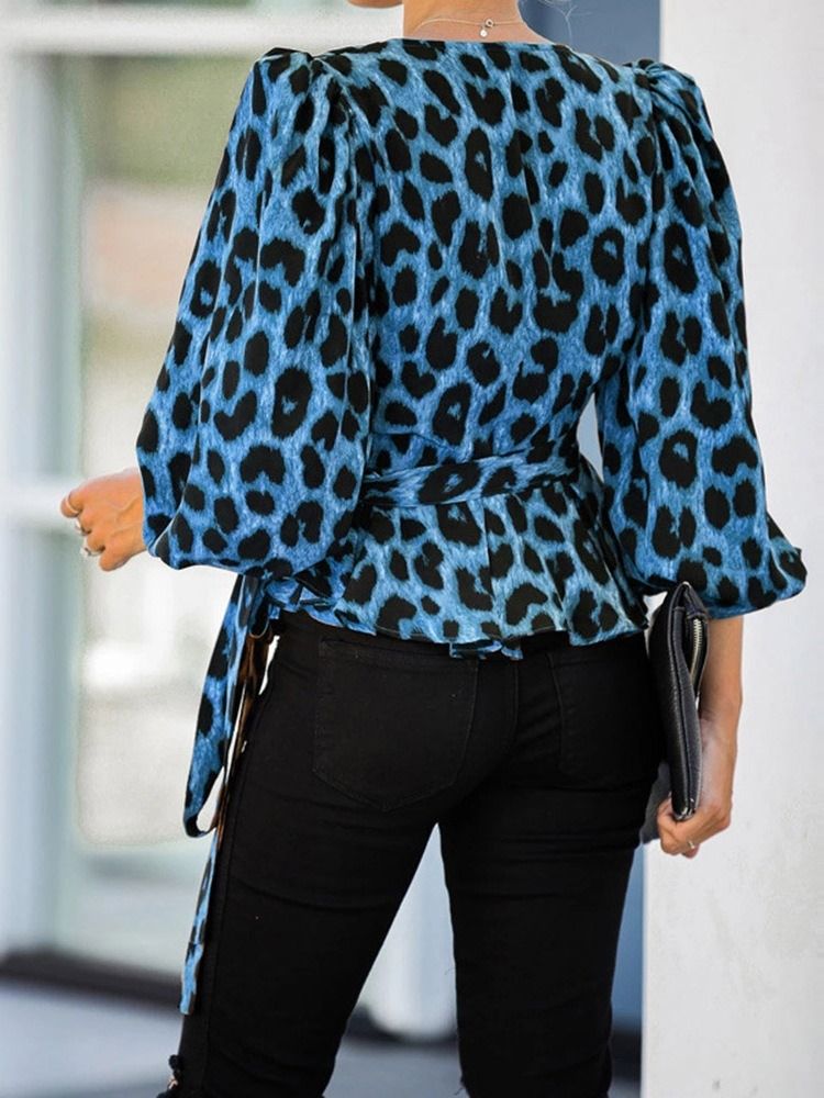 Lyktermet V-Hals Leopard Trekvartsermet Standard Bluse