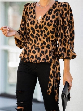 Lyktermet V-Hals Leopard Trekvartsermet Standard Bluse