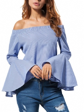 Patchwork Stripe Flare Sleeve Standard Langermet Bluse