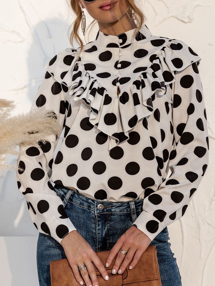 Polka Dots Button Vanlig Standard Langermet Damebluse