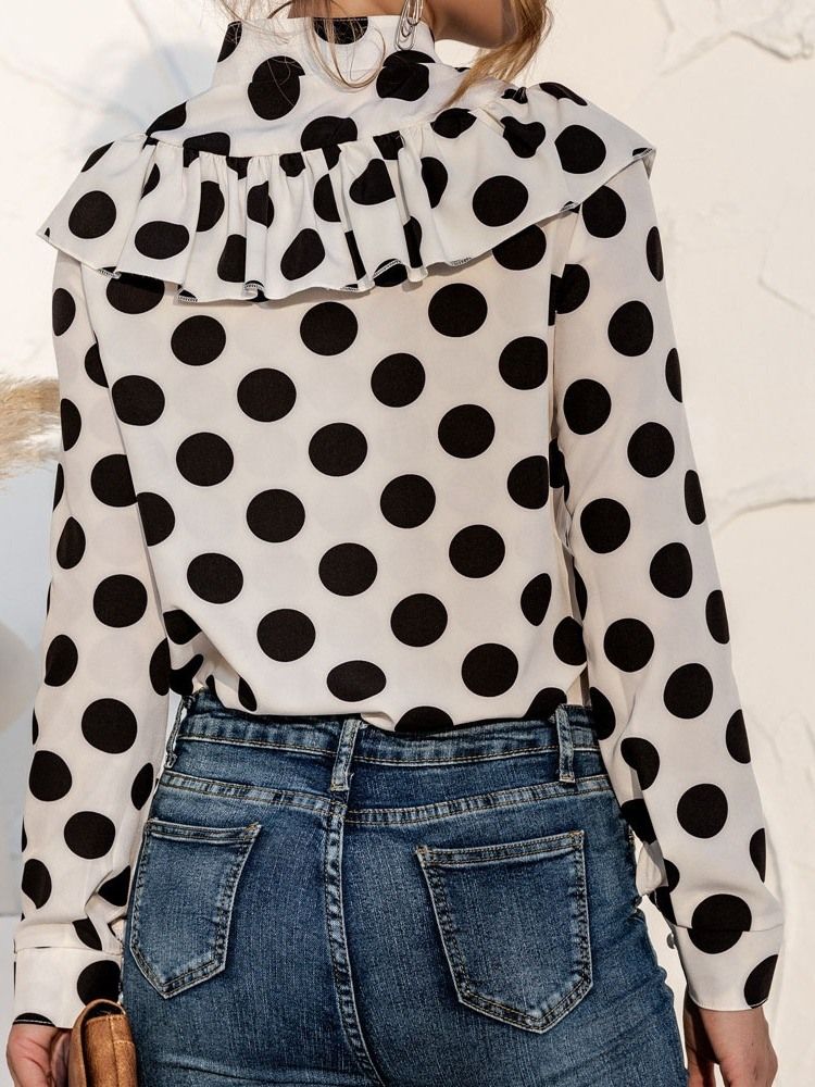 Polka Dots Button Vanlig Standard Langermet Damebluse