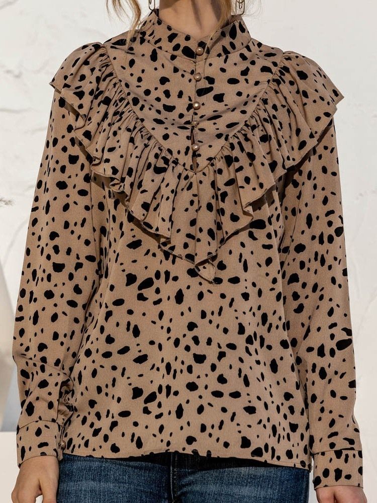 Polka Dots Button Vanlig Standard Langermet Damebluse