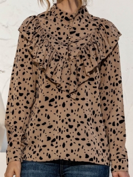 Polka Dots Button Vanlig Standard Langermet Damebluse