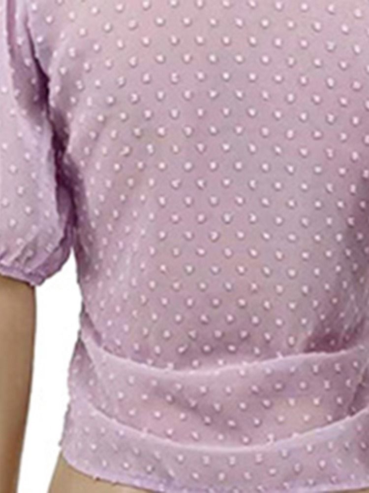 Polka Dots Jakkeslag Knapp Kvinners Kortermet Standard Bluse