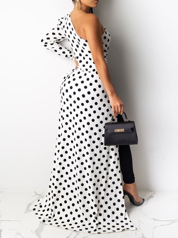 Polka Dots Print Asymmetry Lang Bluse For Kvinner