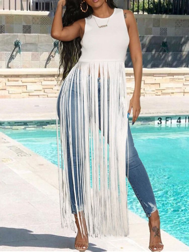 Polyester Summer Tassel Long Tank Top