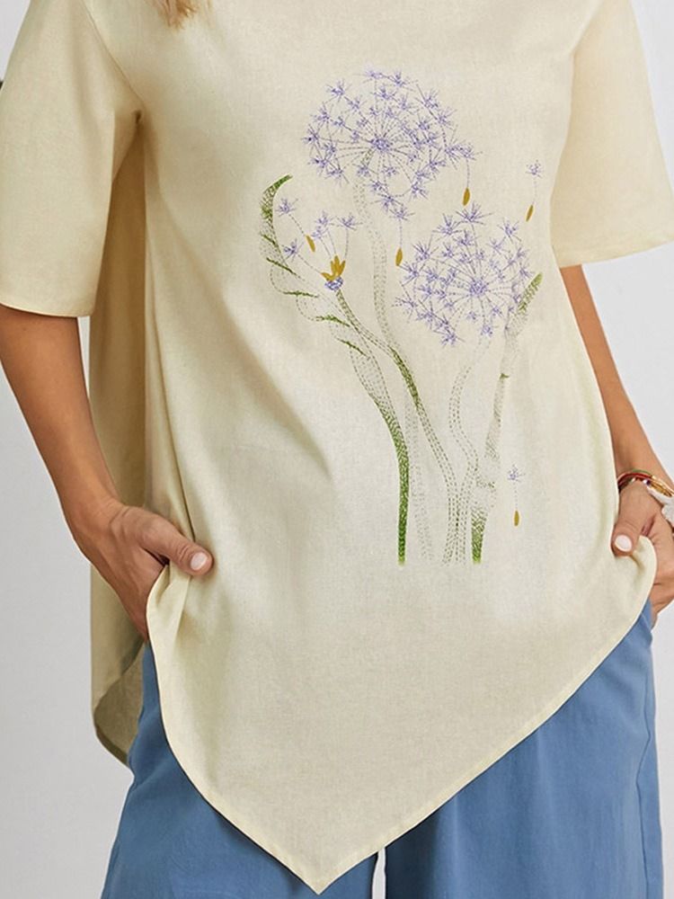 Print Blomstret Bluse Med Halve Ermer