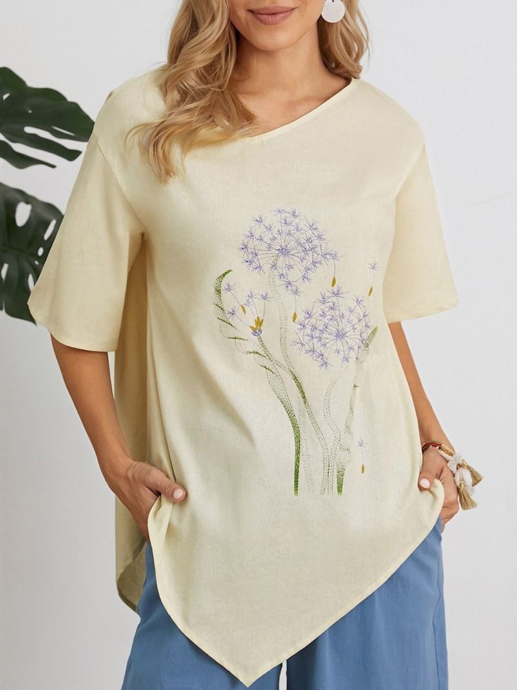 Print Blomstret Bluse Med Halve Ermer