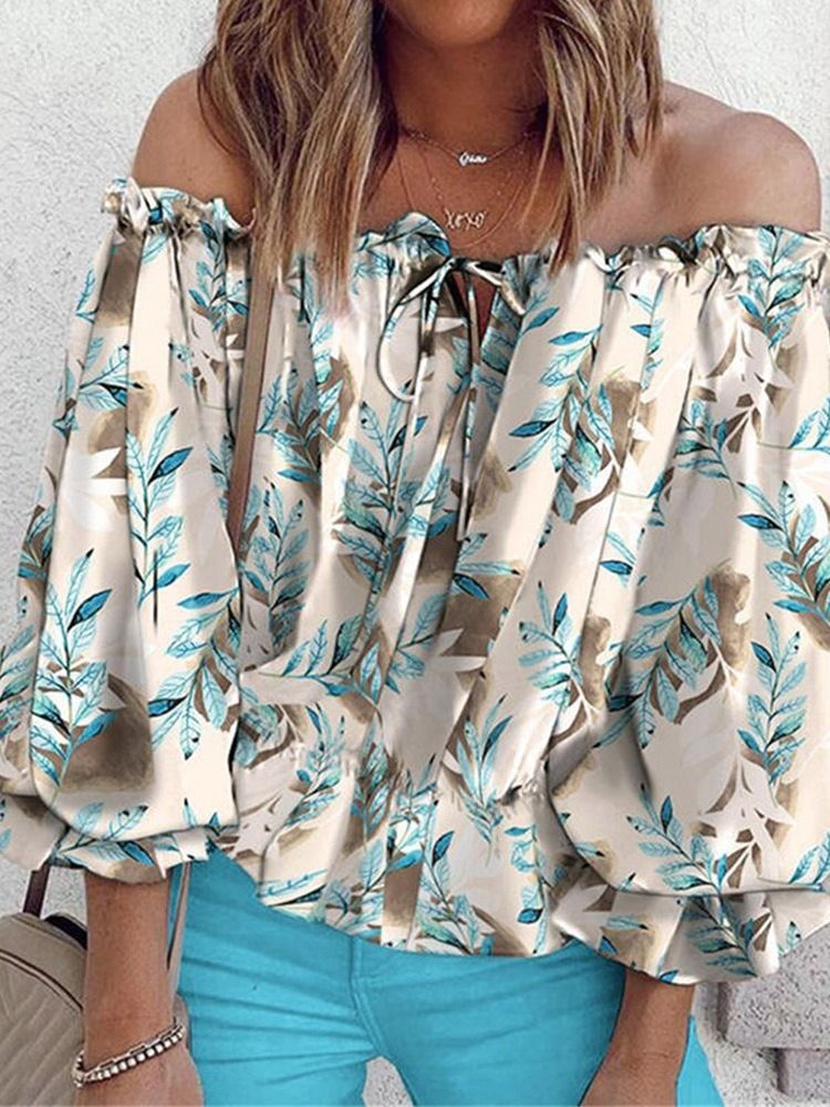 Print Floral Off Shoulder Mid-Lengde Ni Poengs Ermet Damebluse