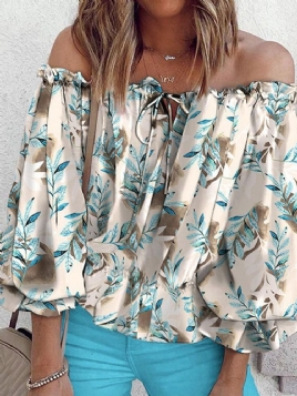 Print Floral Off Shoulder Mid-Lengde Ni Poengs Ermet Damebluse