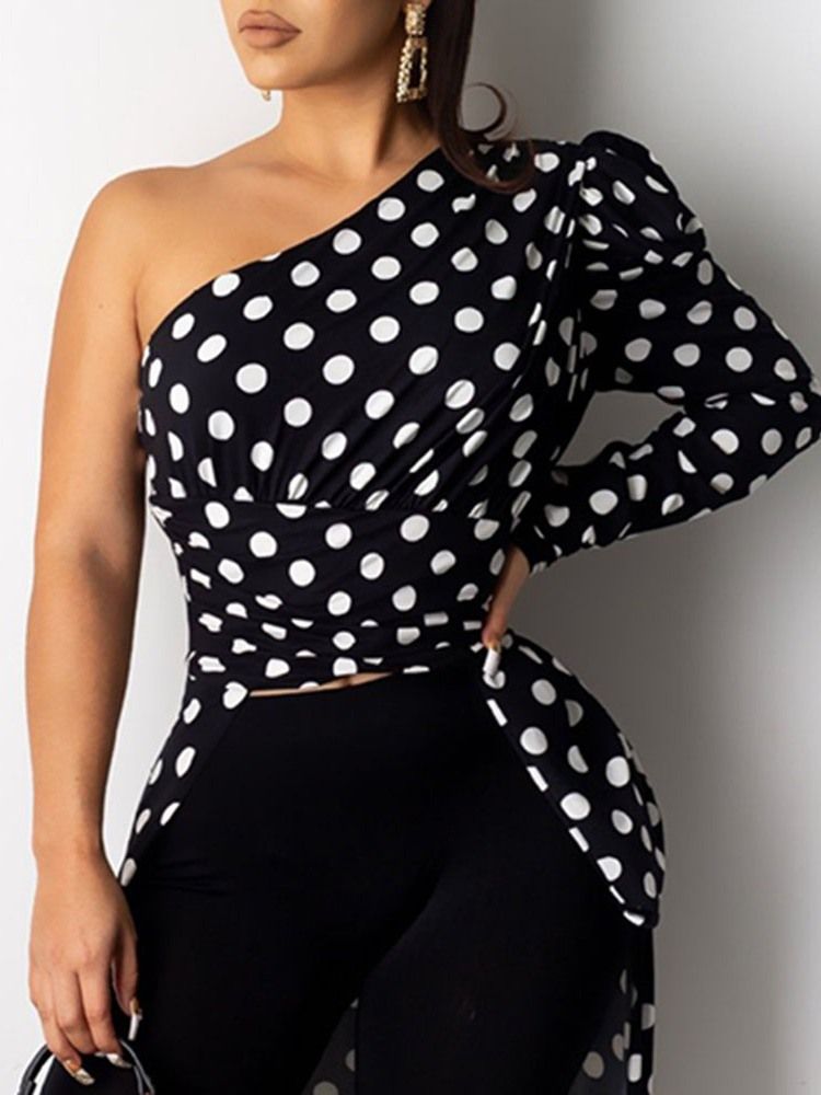 Print Polka Dots Langermet Damebluse